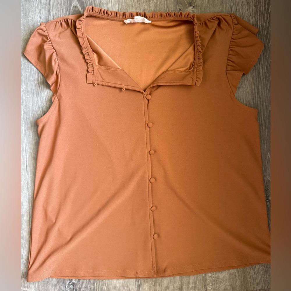 Canon Ruffled Button-Down Brown Blouse